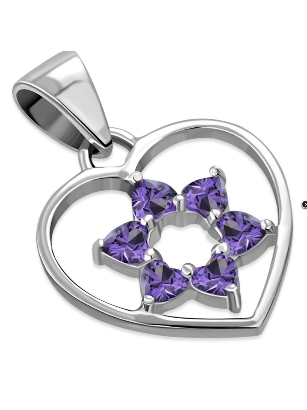 Pendant --925 Silver Heart  inset with Star David in Amethyst CZ